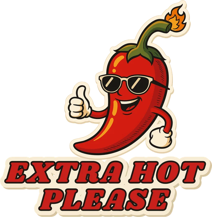 Chilli design with the slogan Extra Hot Please